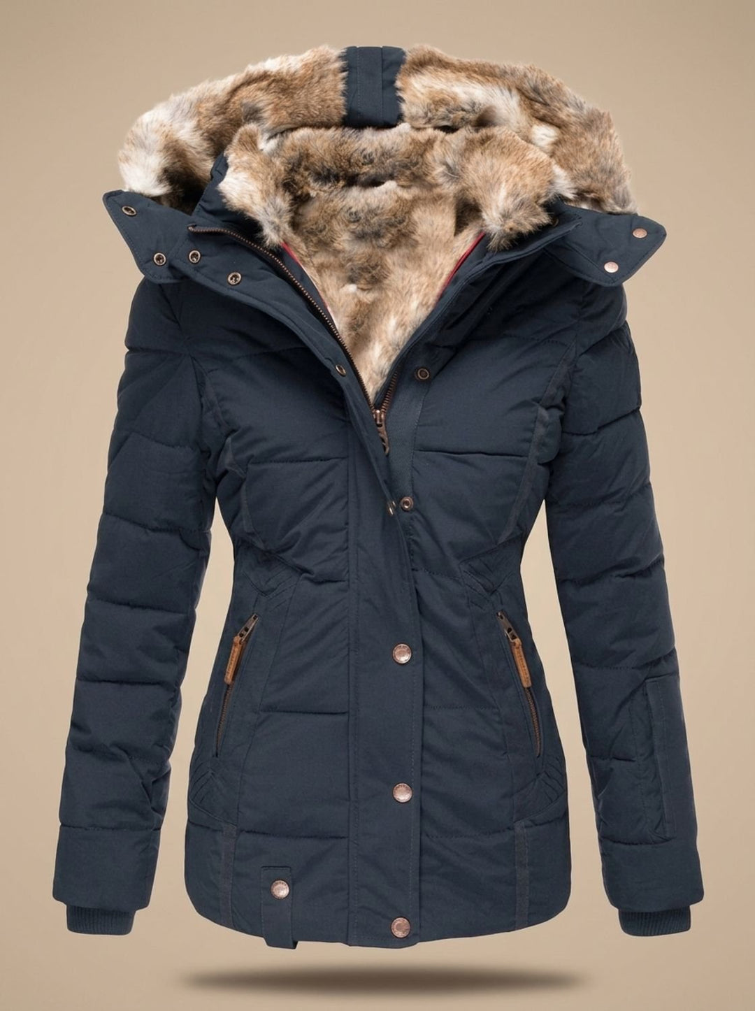 Women's Insulated Hooded Puffer Jacket Faux-Fur Trim - Blue