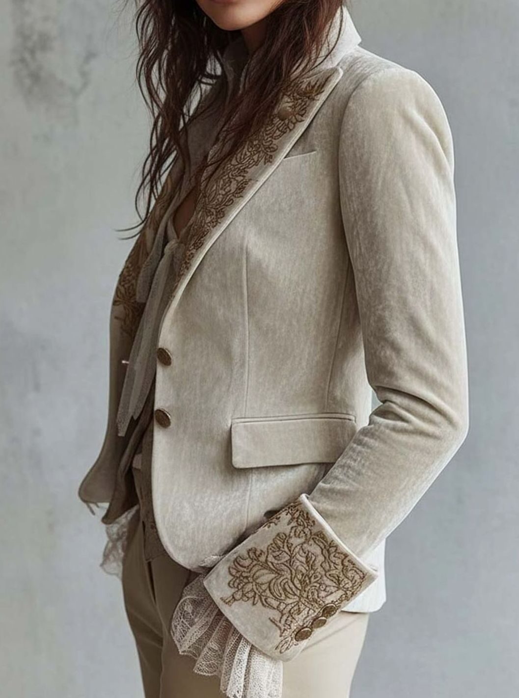 Women's Ivory Gold Embroidered Structured Tailored Blazer