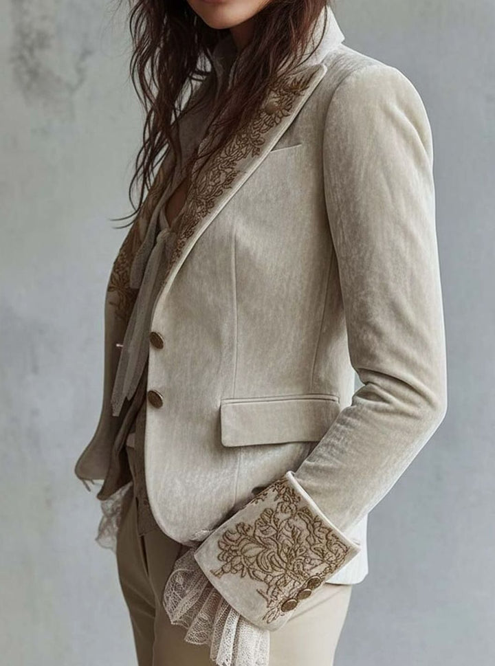 Women's Ivory Gold Embroidered Structured Tailored Blazer