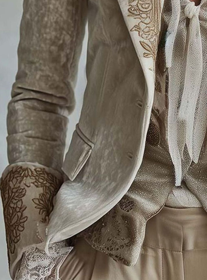 Women's Ivory Gold Embroidered Structured Tailored Blazer