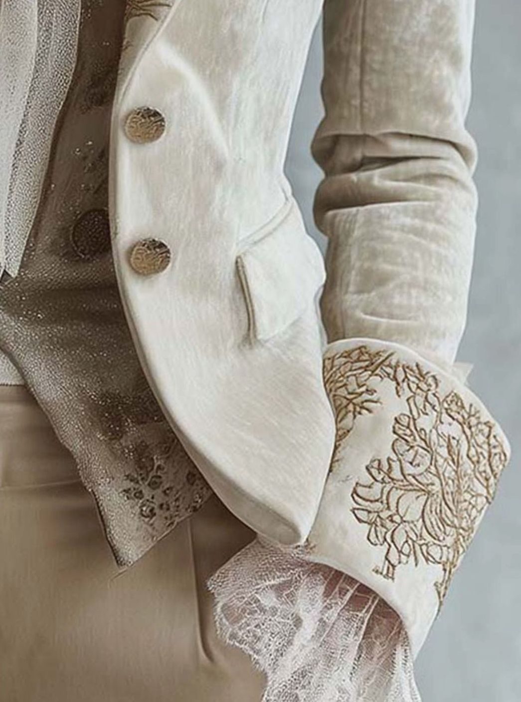 Women's Ivory Gold Embroidered Structured Tailored Blazer