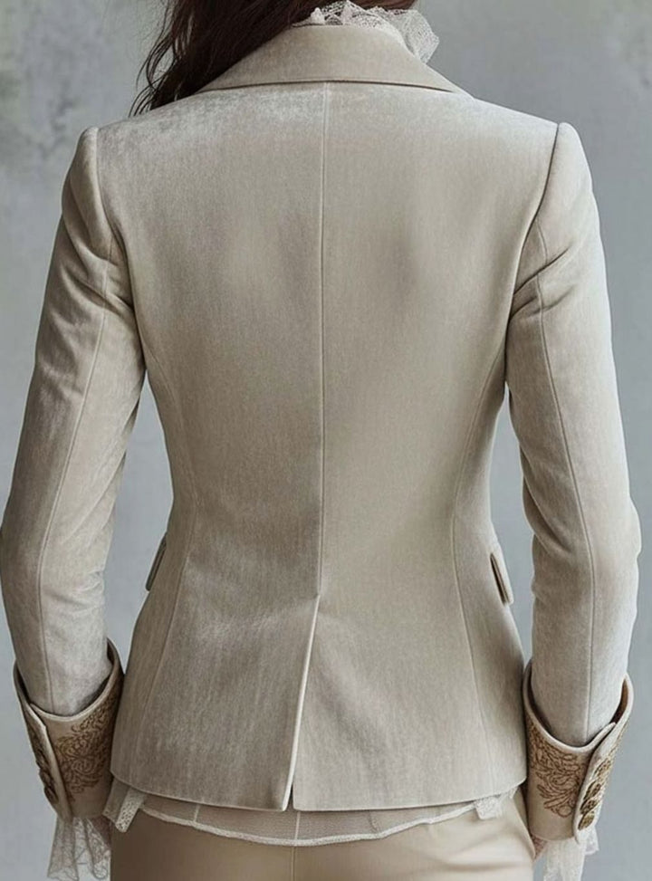 Women's Ivory Gold Embroidered Structured Tailored Blazer