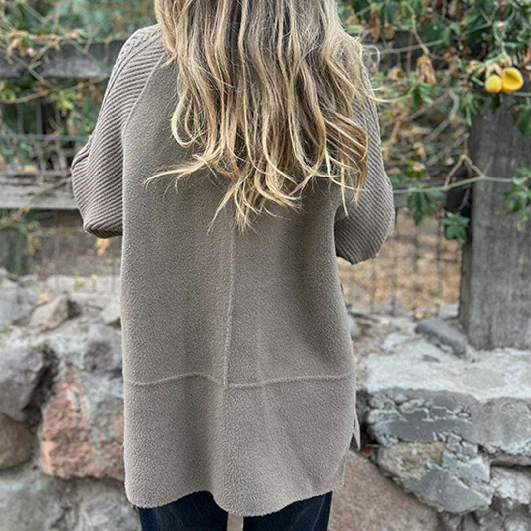Women's Jacket Double-Breasted Cable-Knit Sleeve Wool-Blend Coat