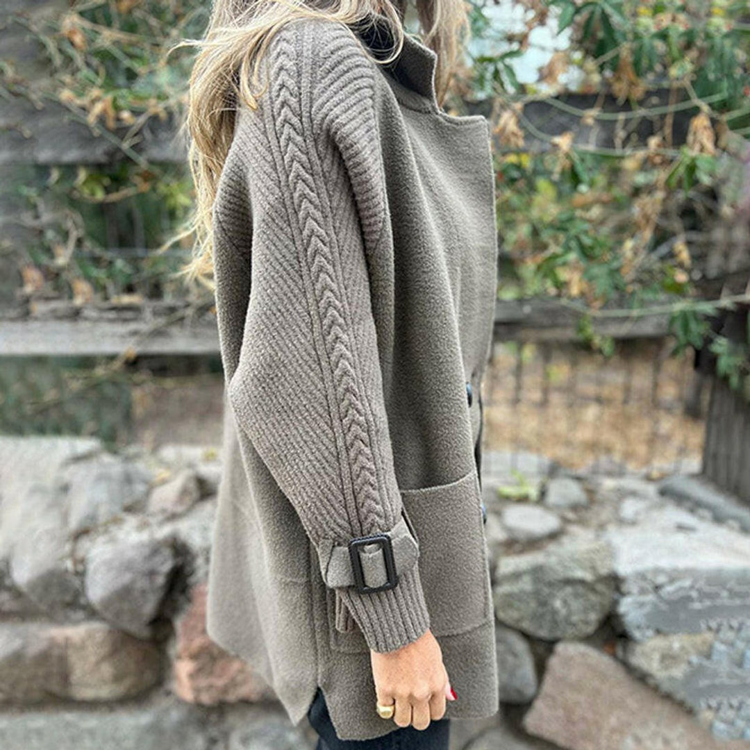Women's Jacket Double-Breasted Cable-Knit Sleeve Wool-Blend Coat