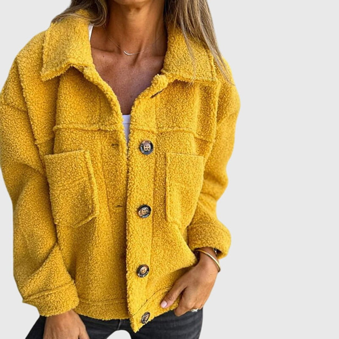 Women's Jacket Fleece Teddy Button-Front Shacket - Yellow