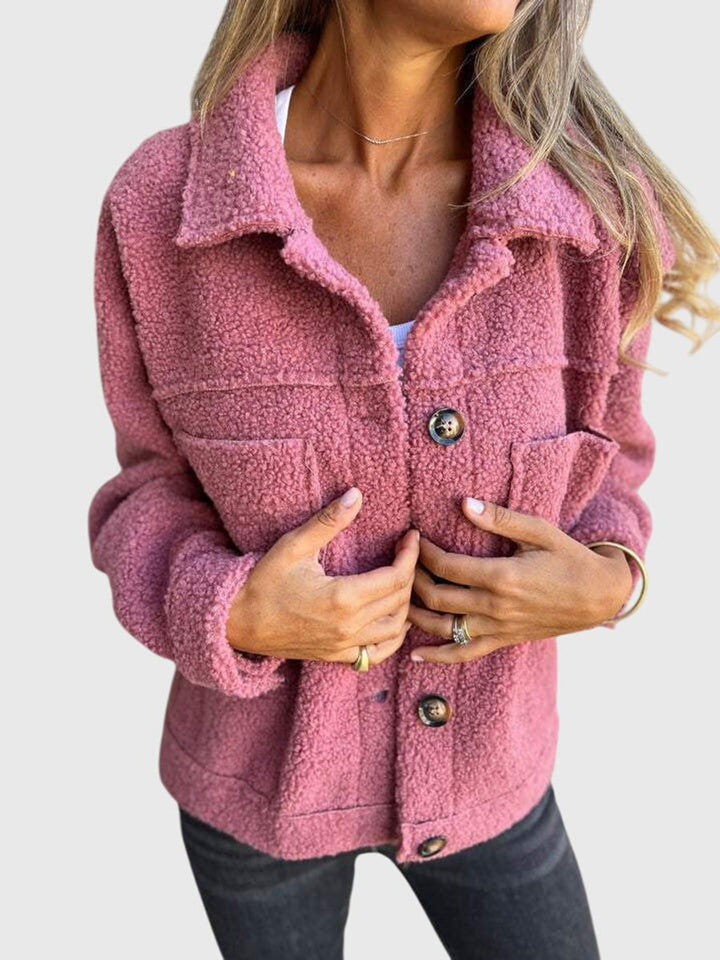 Women's Jacket Fleece Teddy Button-Front Shacket - Pink