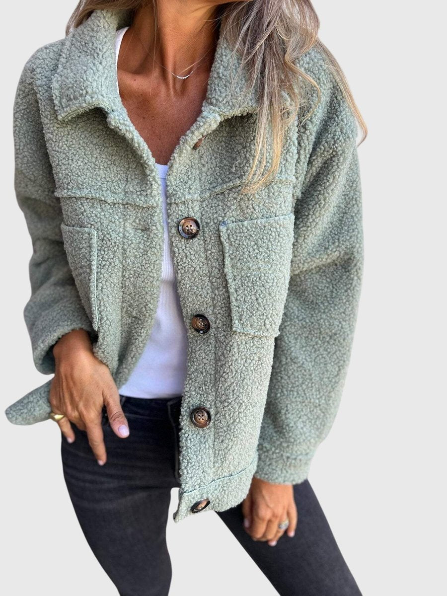 Women's Jacket Fleece Teddy Button-Front Shacket - Green