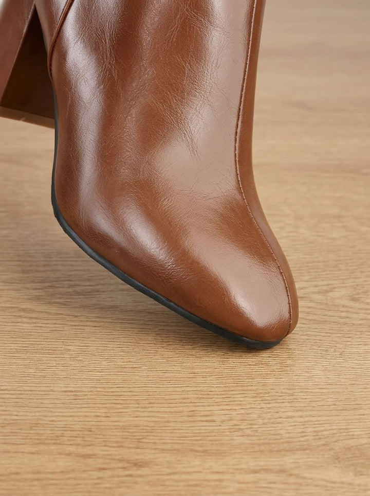 Women's Knee High Boots Block Heel Side-Zip Faux Leather