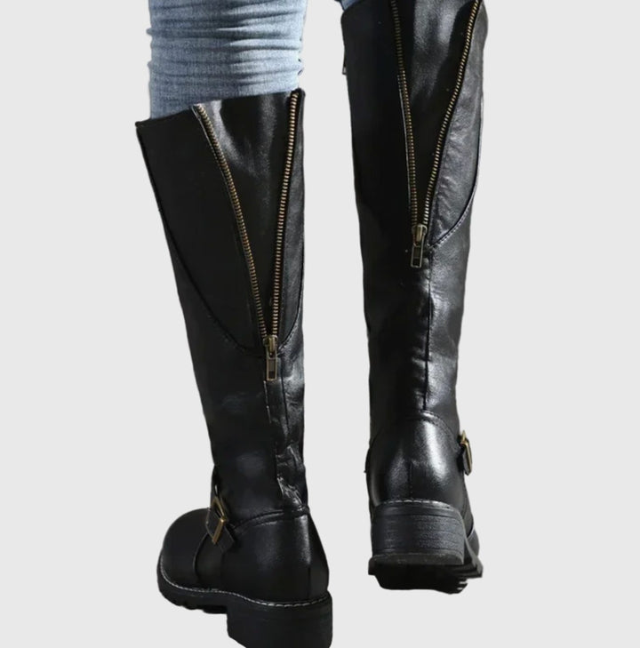 Women's Knee High Boots Buckle-Strap Riding Block Heel