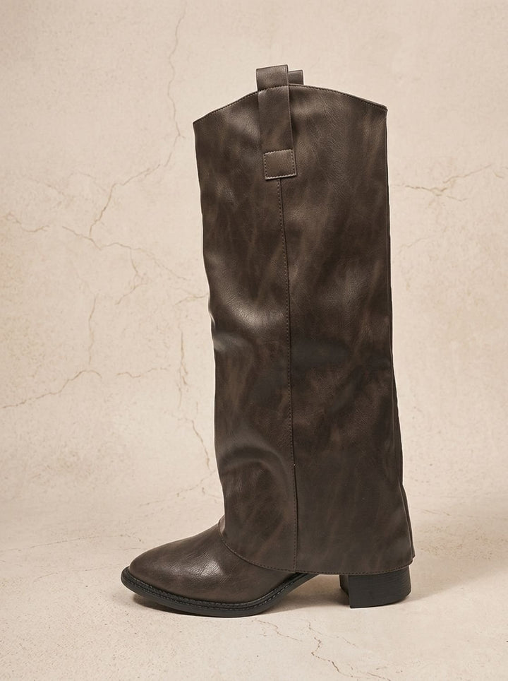 Women's Knee-High Faux Leather Slip-On Block Heel Boots
