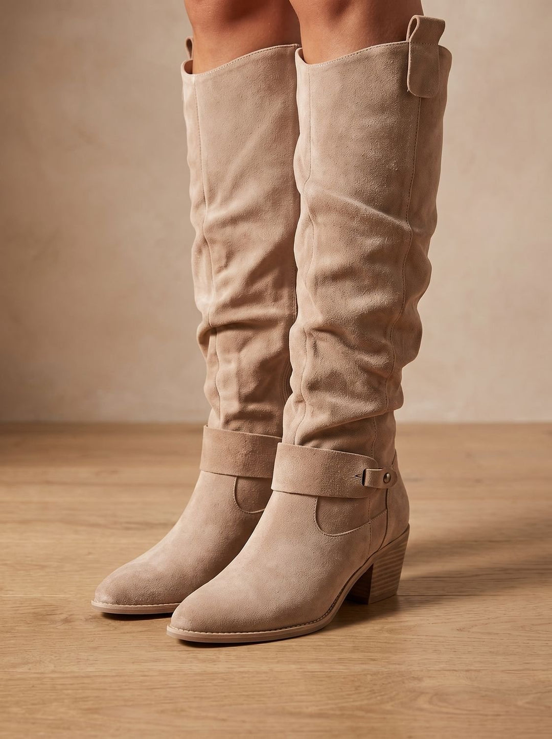 Women's Knee-High Slouch Boots Pointed-Toe Block Heel Pull-On