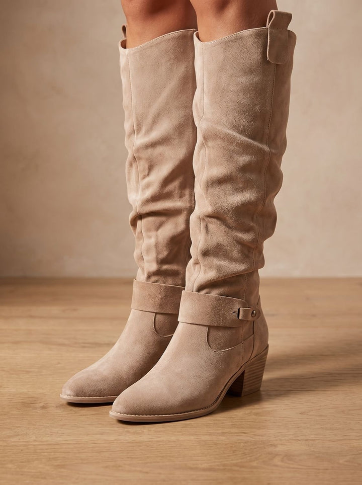 Women's Knee-High Slouch Boots Pointed-Toe Block Heel Pull-On