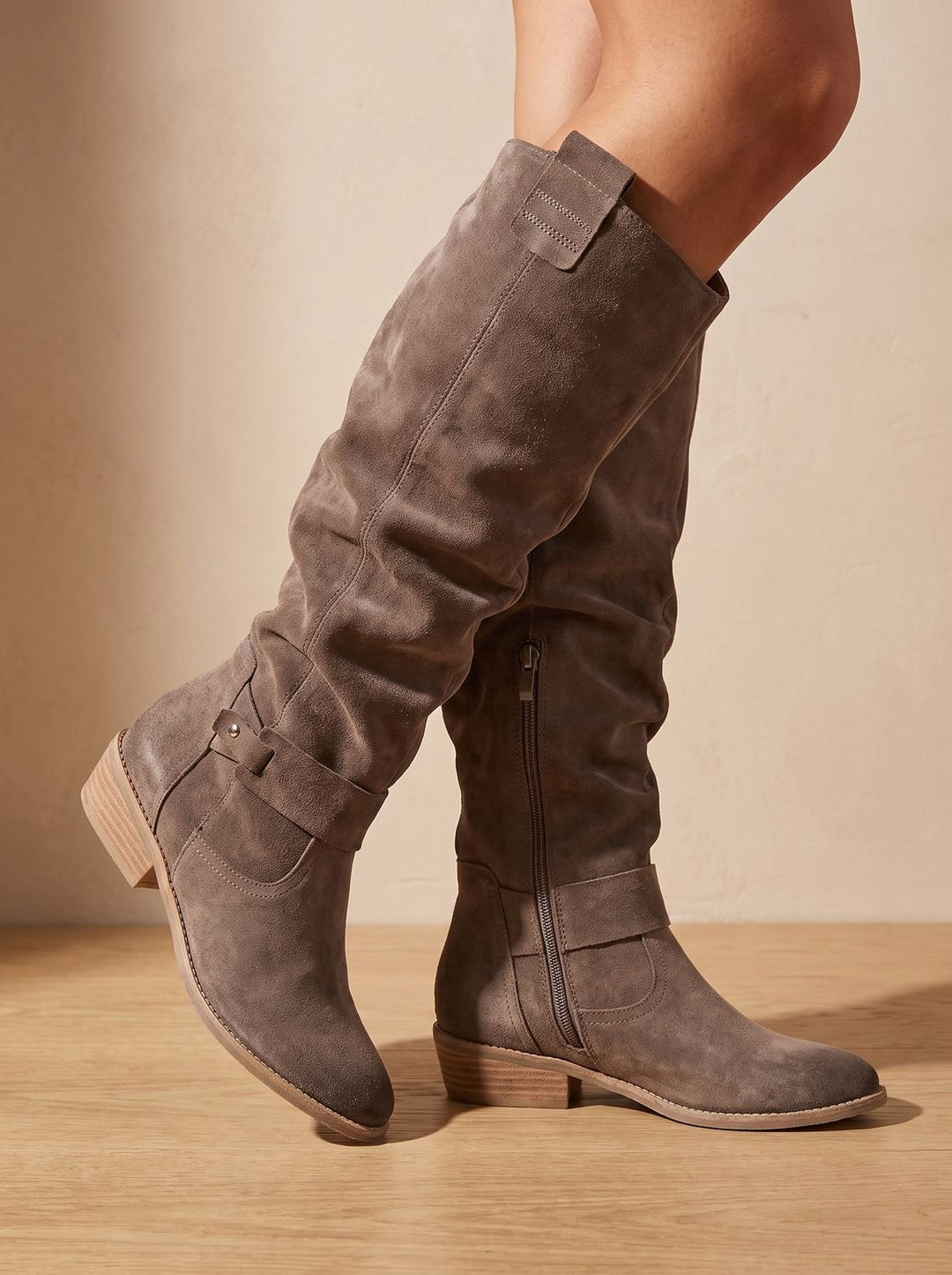 Women's Knee-High Slouch Boots Pointed-Toe Block Heel Pull-On