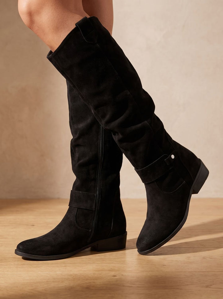 Women's Knee-High Slouch Boots Pointed-Toe Block Heel Pull-On