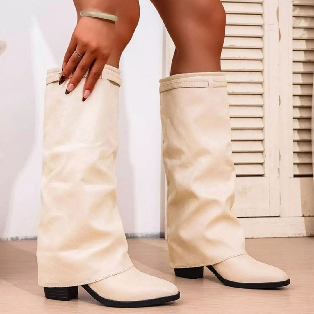 Women's Knee-High Slouch Pointy Toe Block Heel Boots
