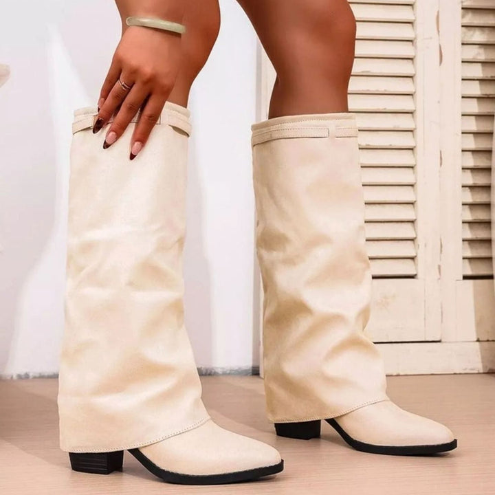 Women's Knee-High Slouch Pointy Toe Block Heel Boots