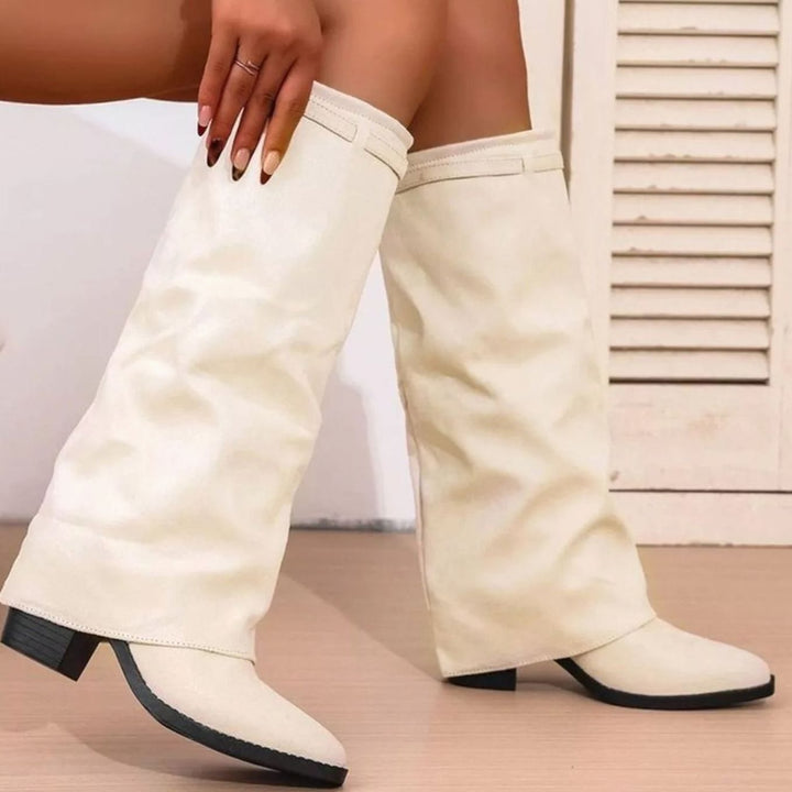 Women's Knee-High Slouch Pointy Toe Block Heel Boots
