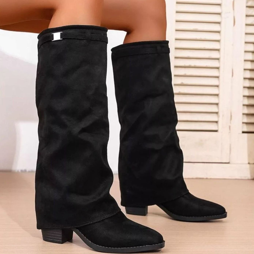 Women's Knee-High Slouch Pointy Toe Block Heel Boots