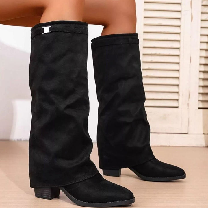 Women's Knee-High Slouch Pointy Toe Block Heel Boots