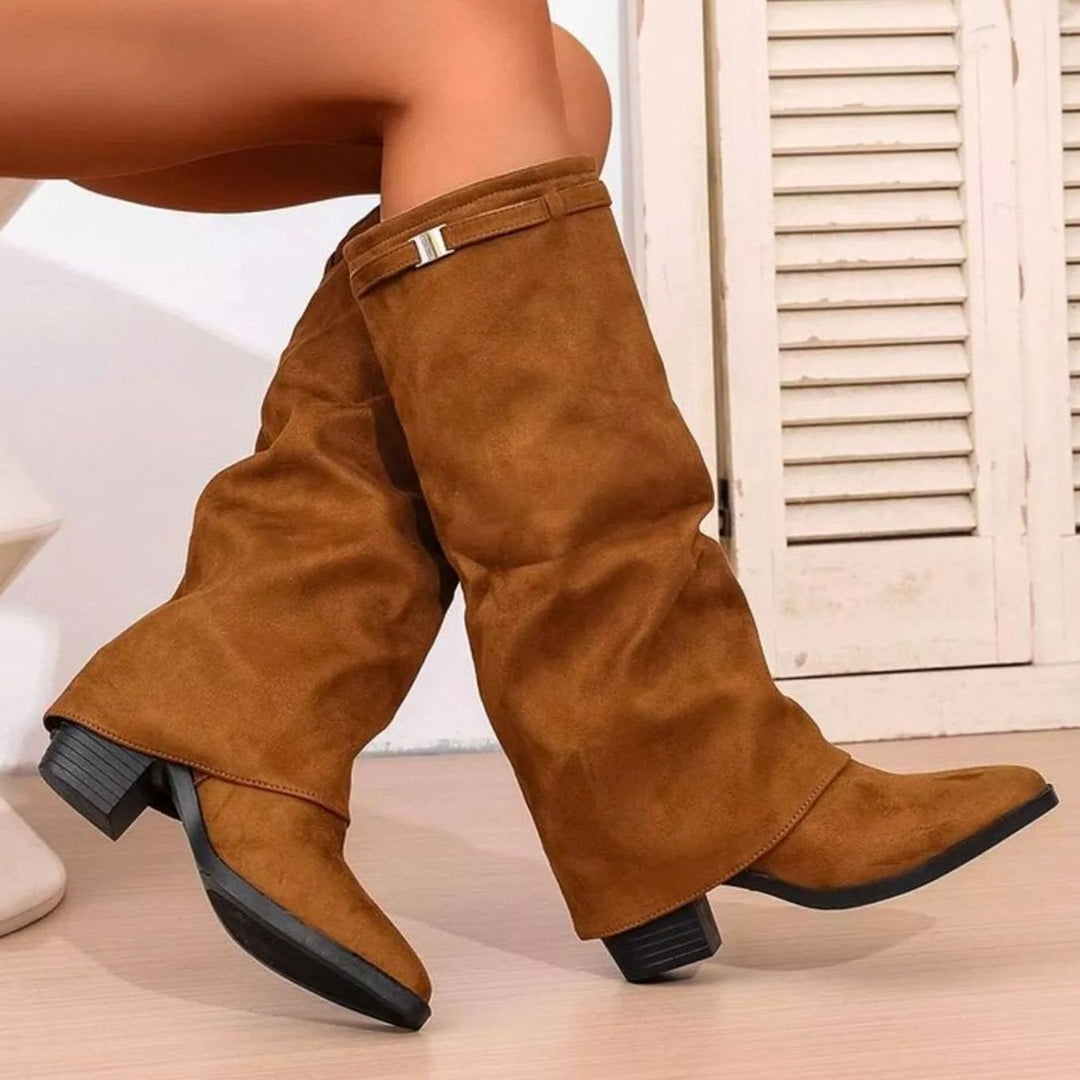 Women's Knee-High Slouch Pointy Toe Block Heel Boots