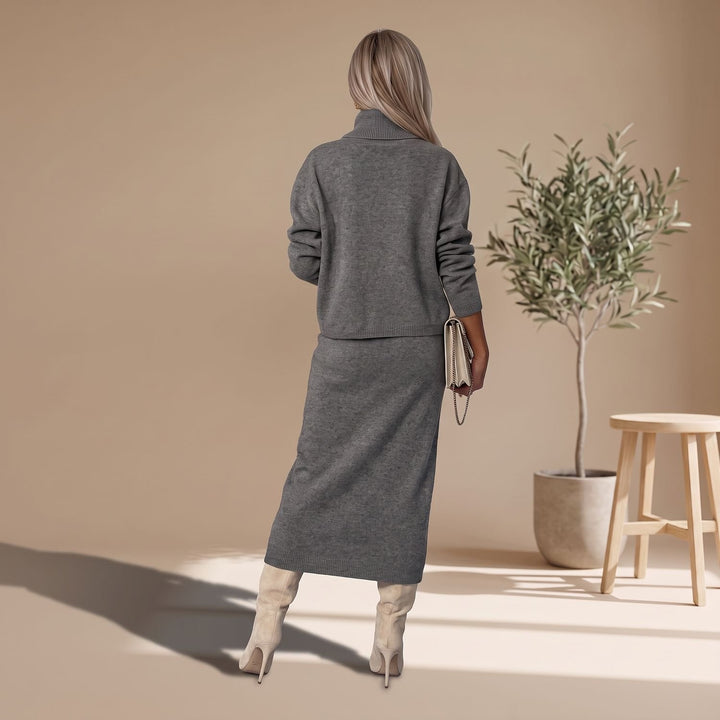 Women's Knitted Top and Skirt Set Turtleneck Midi Co-Ord