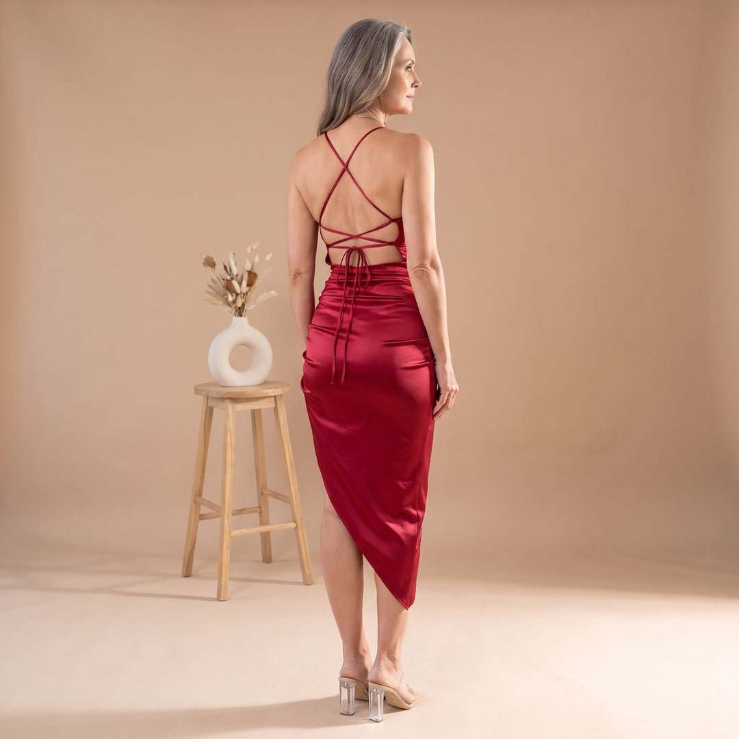 Women's Kyria Satin Ruched Halter Cocktail Dress Side Split