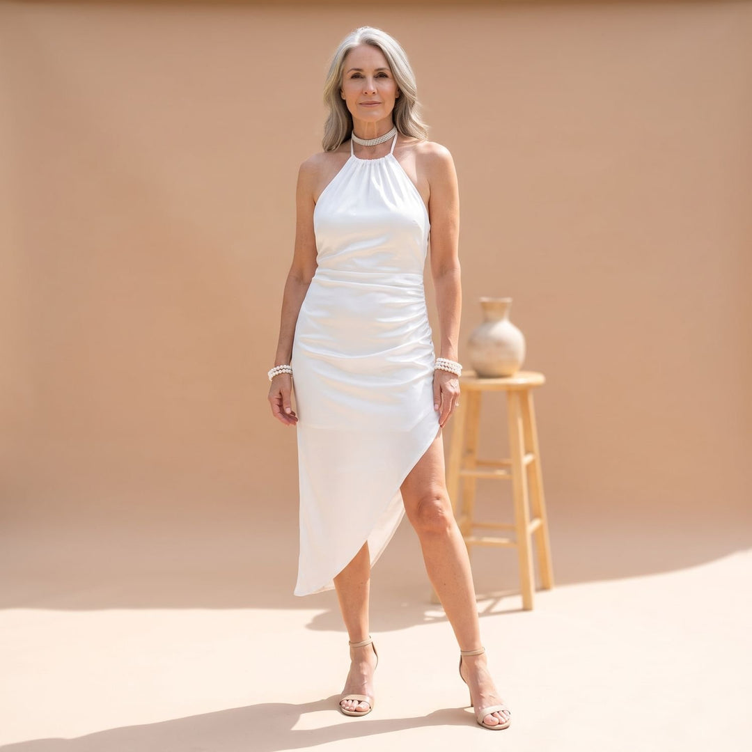 Women's Kyria Satin Ruched Halter Cocktail Dress Side Split