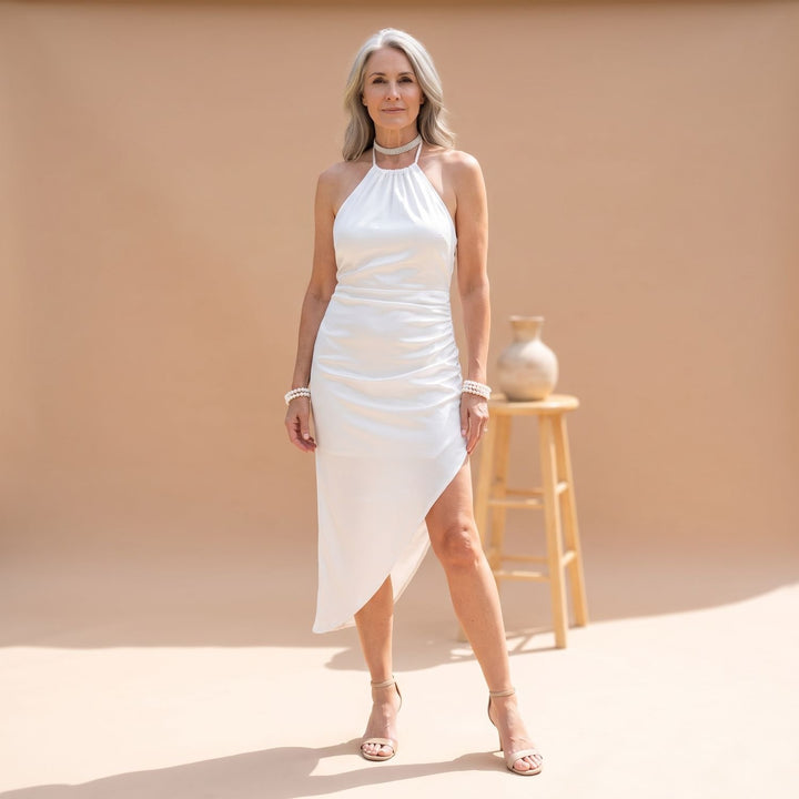 Women's Kyria Satin Ruched Halter Cocktail Dress Side Split