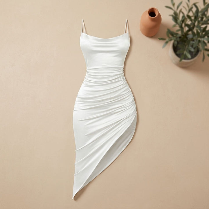Women's Kyria Satin Ruched Halter Cocktail Dress Side Split - Ivory