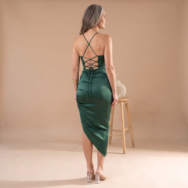 Women's Kyria Satin Ruched Halter Cocktail Dress Side Split
