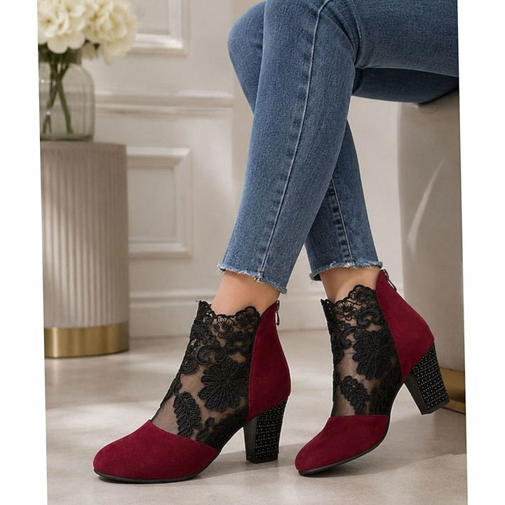 Women's Lace-Accent Block Heel Ankle Boots