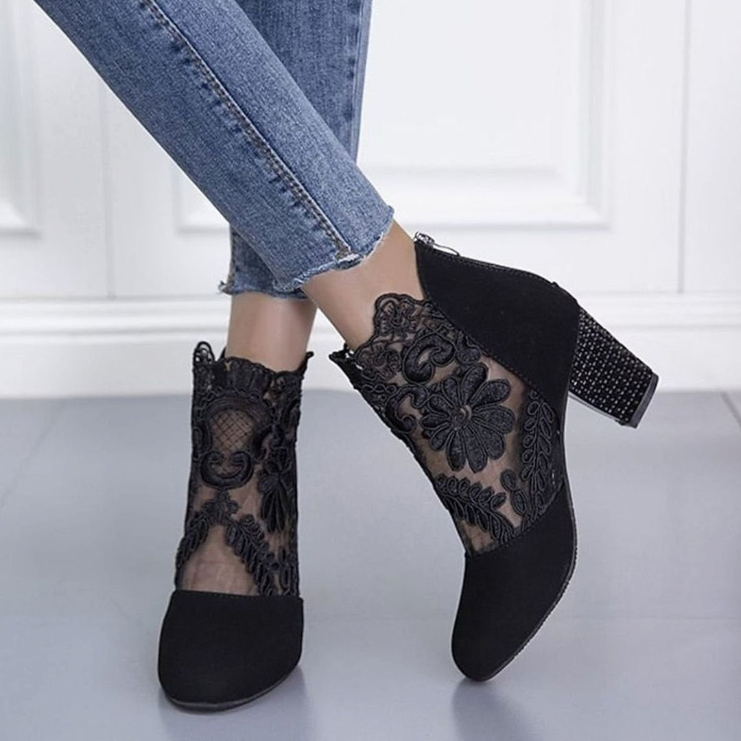 Women's Lace-Accent Block Heel Ankle Boots