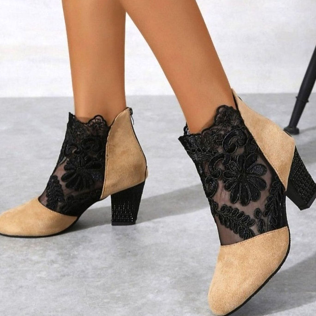 Women's Lace-Accent Block Heel Ankle Boots - Yellow