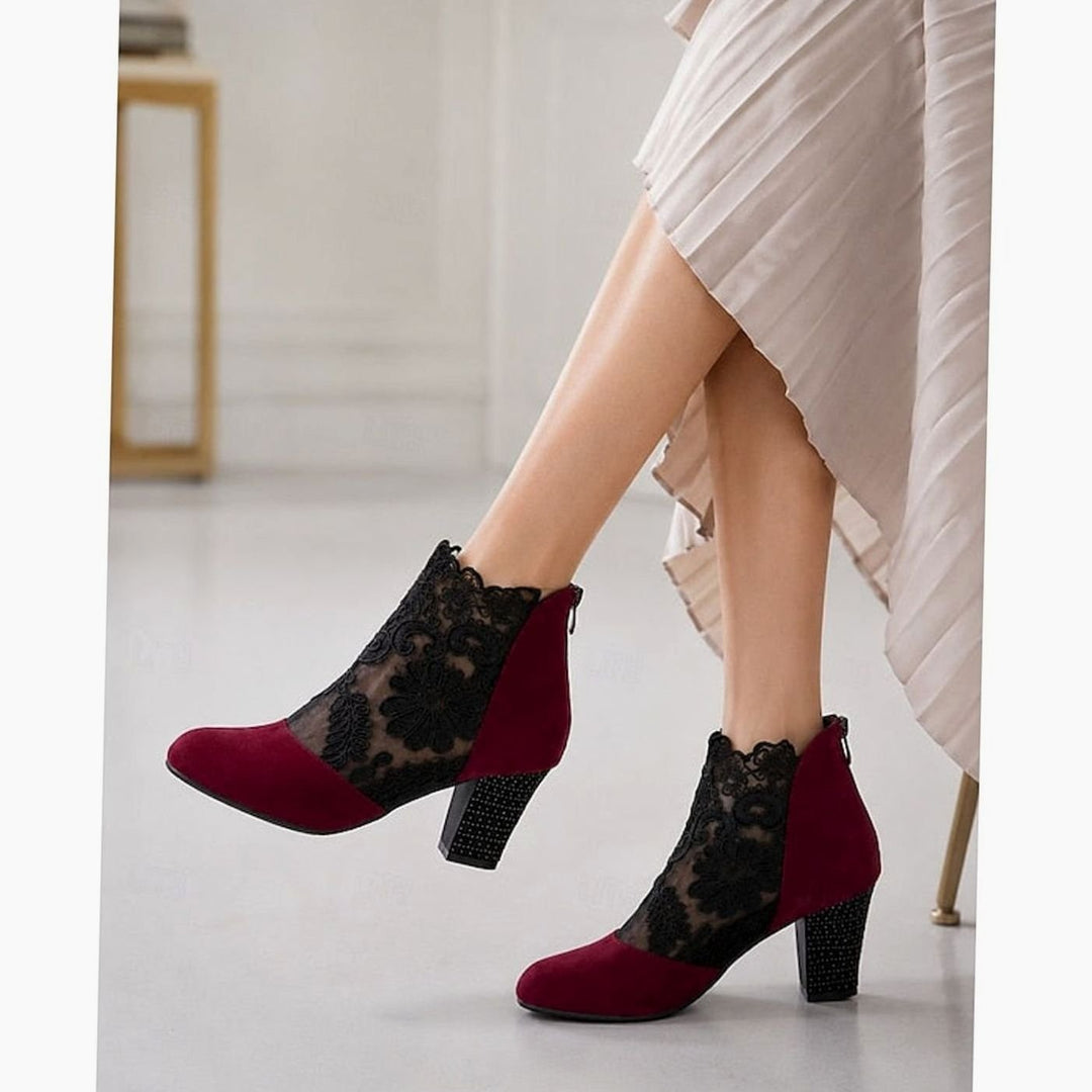 Women's Lace-Accent Block Heel Ankle Boots