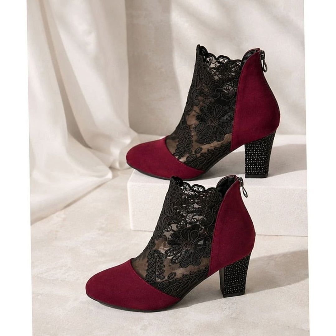 Women's Lace-Accent Block Heel Ankle Boots