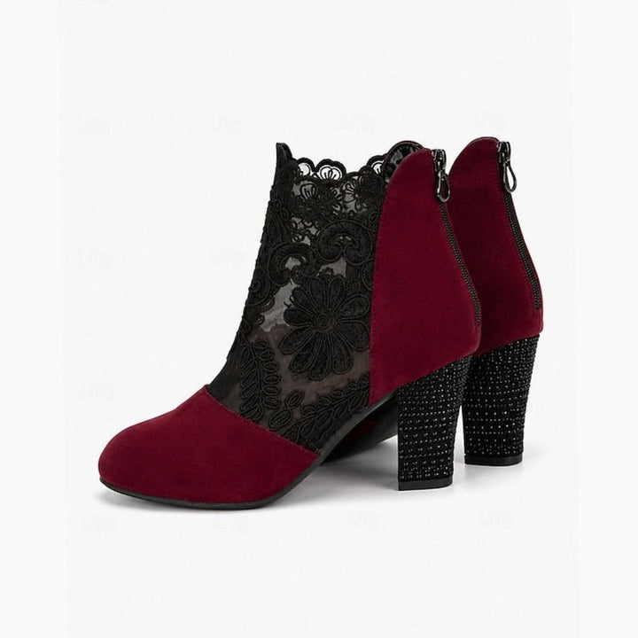 Women's Lace-Accent Block Heel Ankle Boots