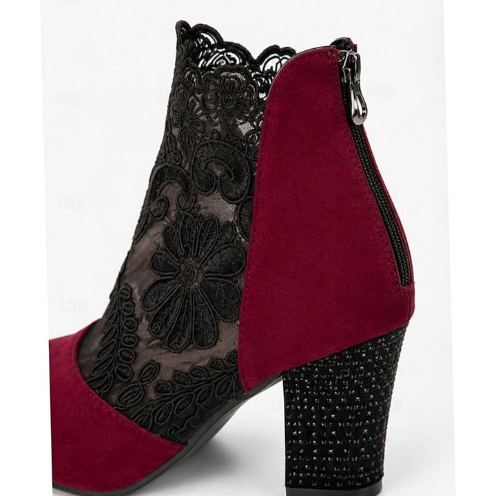 Women's Lace-Accent Block Heel Ankle Boots