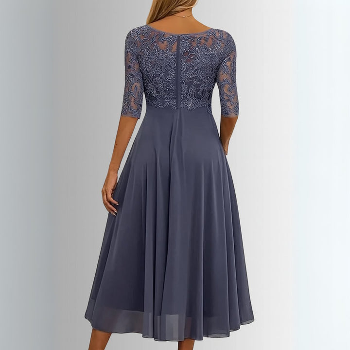 Women's Lace Bodice Chiffon Midi Formal Dresses Flared A-Line