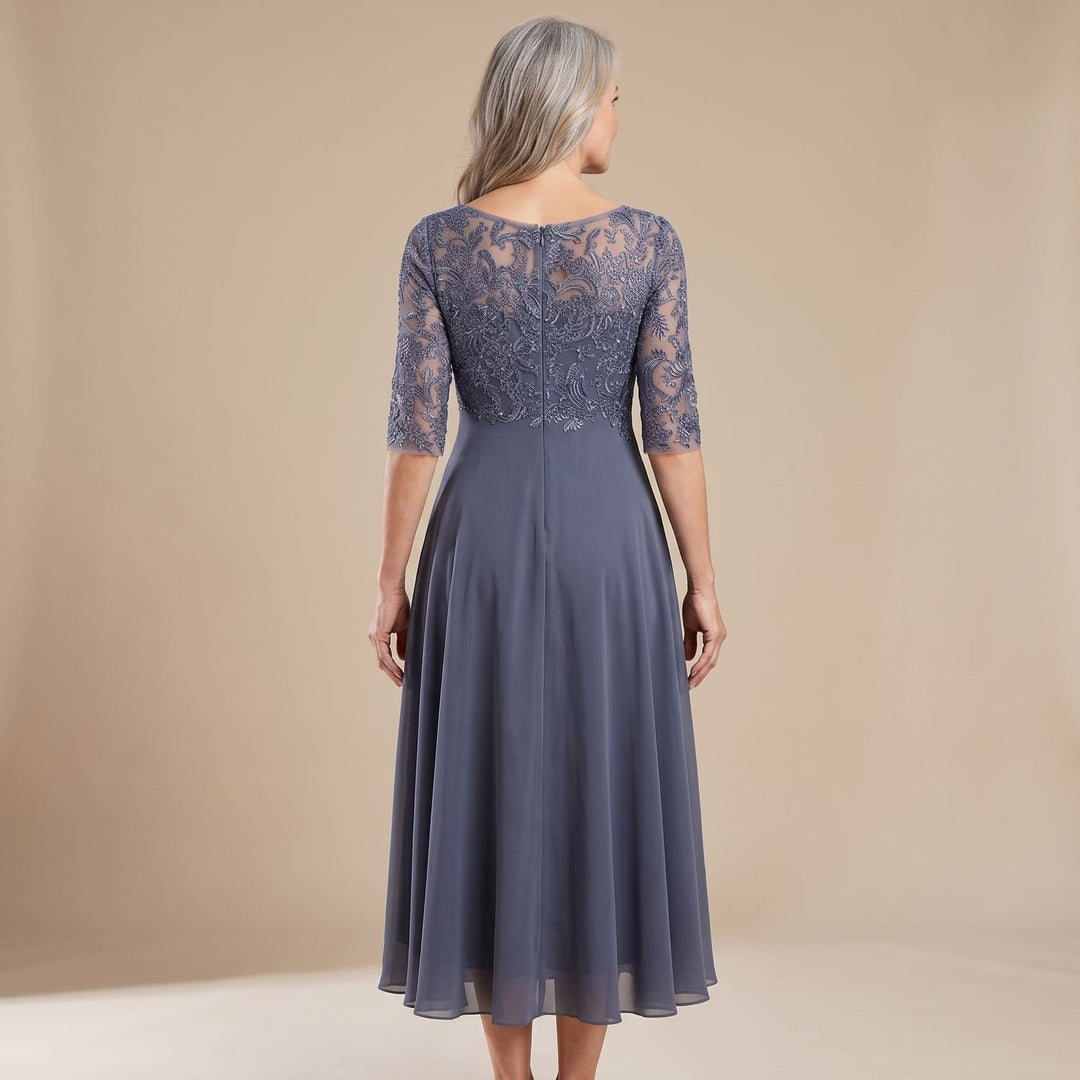 Women's Lace Bodice Half-Sleeve Chiffon Midi Dress
