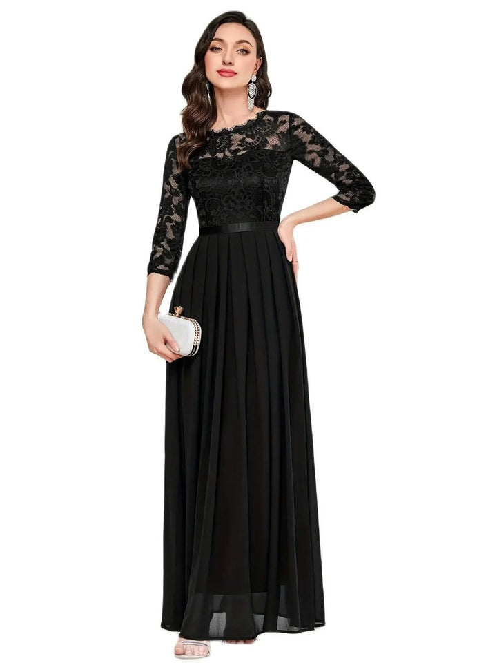 Women's Lace Bodice Three-Quarter Sleeve Maxi Formal Dresses