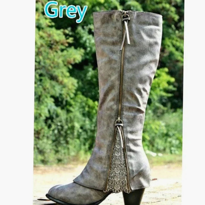 Women's Lace-Detail Block-Heel Knee High Boots - Gray