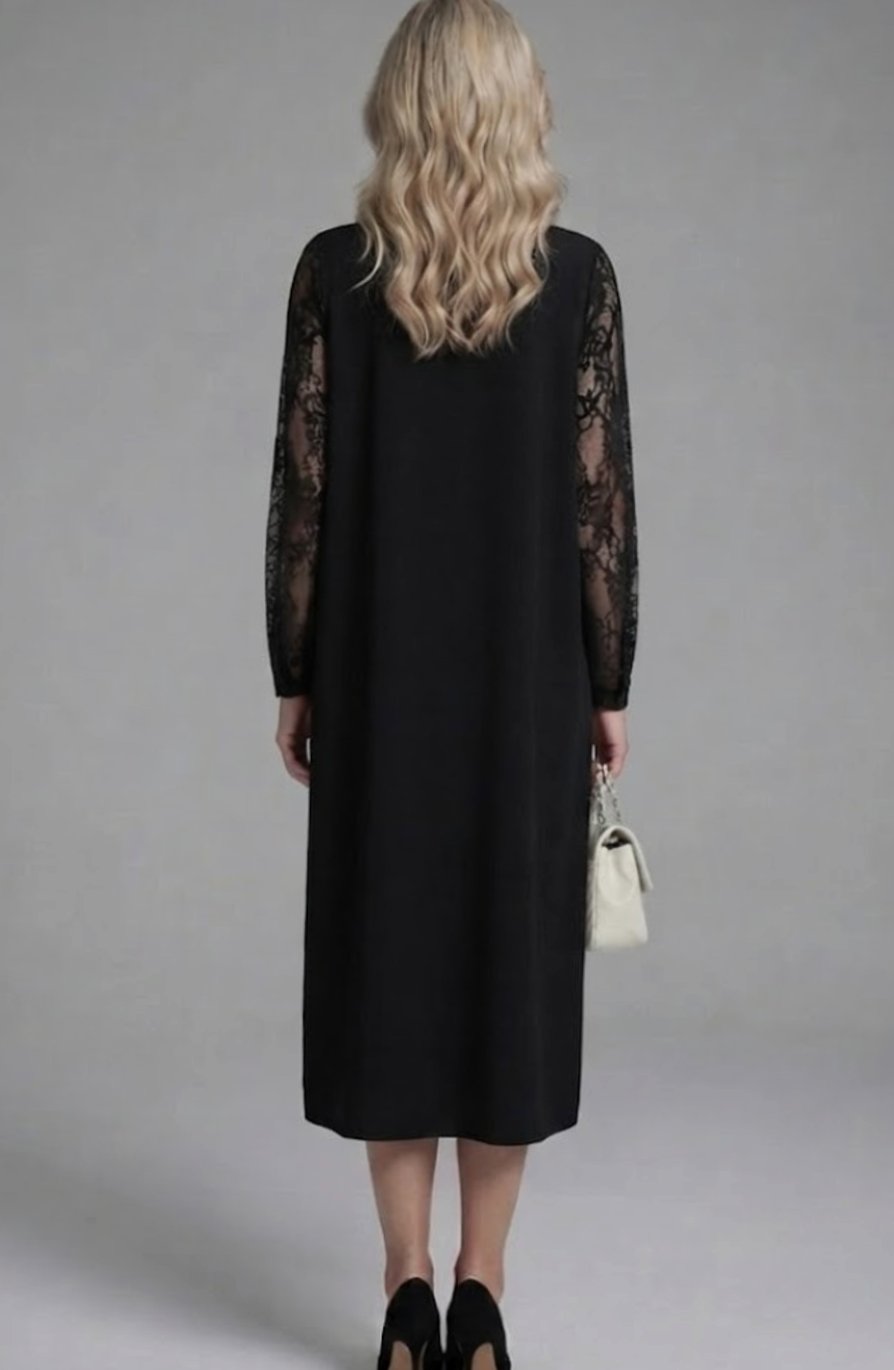 Women's Lace-Sleeve Peplum-Waist Fitted Midi Cocktail Dress