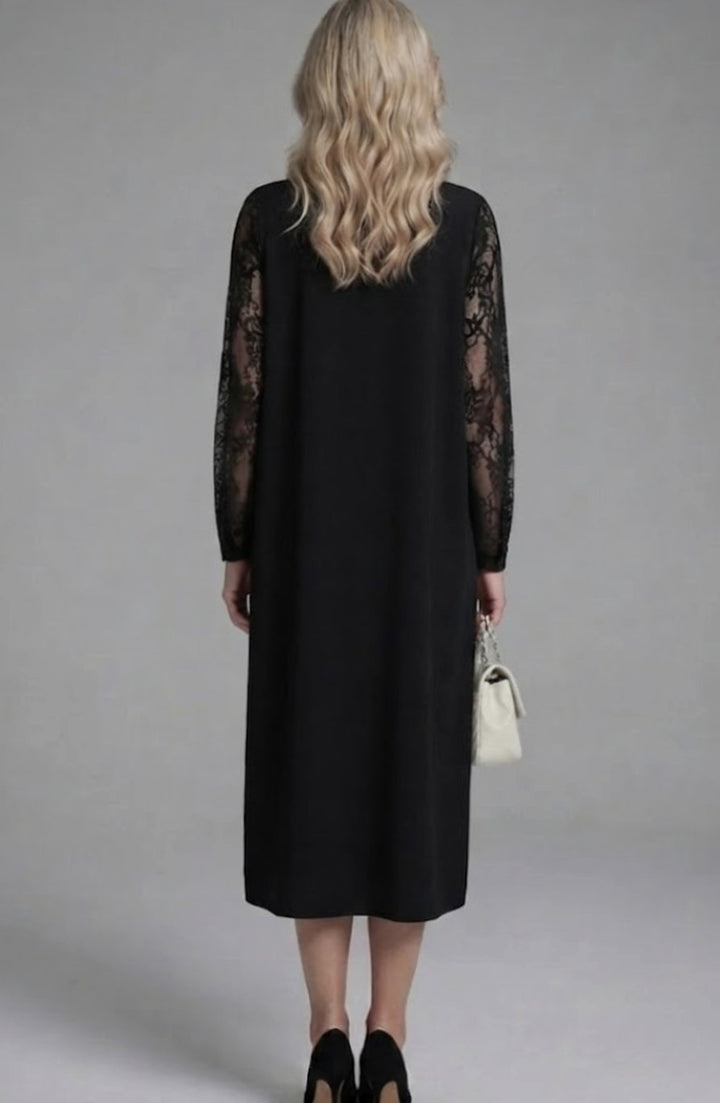 Women's Lace-Sleeve Peplum-Waist Fitted Midi Cocktail Dress
