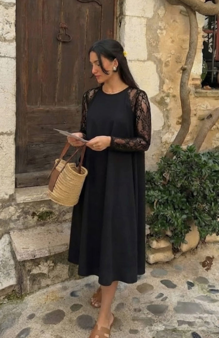 Women's Lace-Sleeve Peplum-Waist Fitted Midi Cocktail Dress