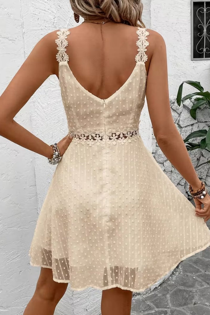 Women's Lace-Trim Swiss Dot Spaghetti Strap Cocktail Dress
