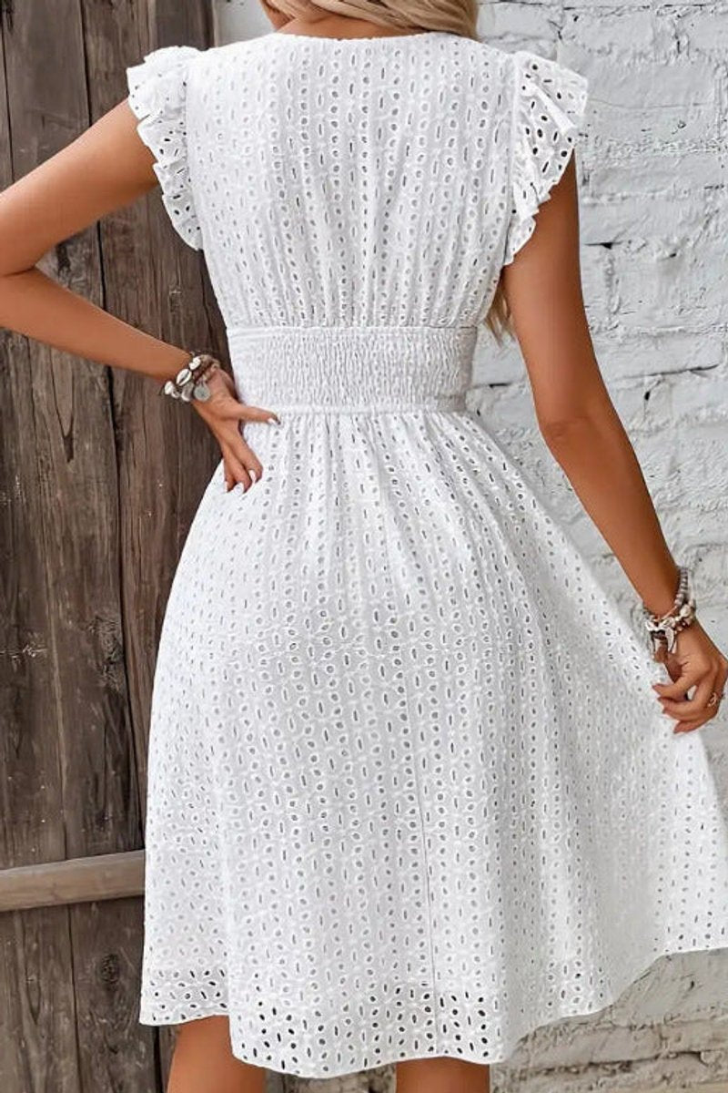 Women's Lace-Trim Swiss Dot Spaghetti Strap Cocktail Dress