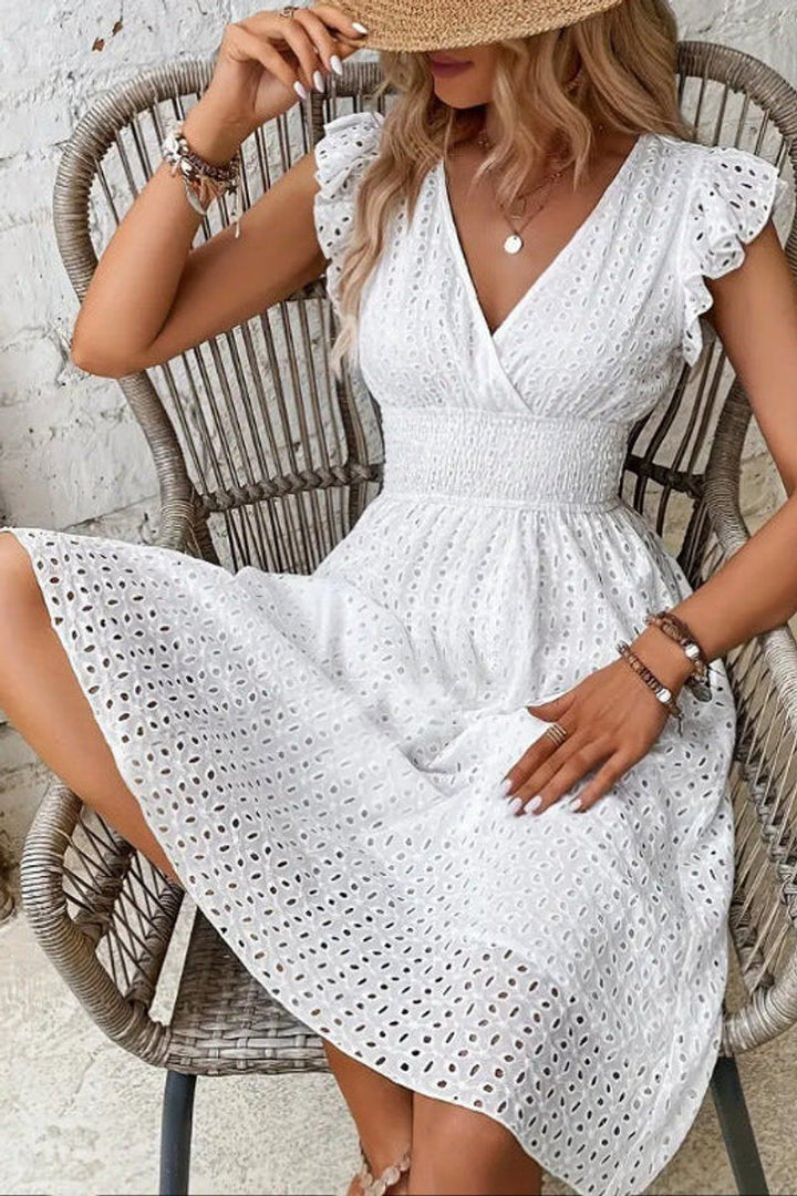 Women's Lace-Trim Swiss Dot Spaghetti Strap Cocktail Dress - White
