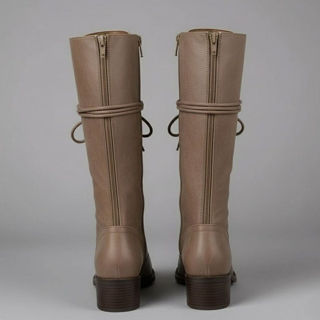 Women's Lace-Up Block Heel Studded Knee-High Boots