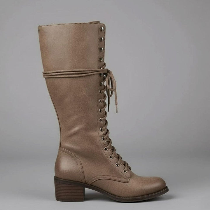 Women's Lace-Up Block Heel Studded Knee-High Boots