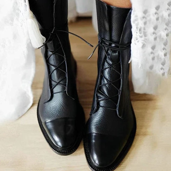 Women's Lace-Up Calf-Length Ankle Boots - Black